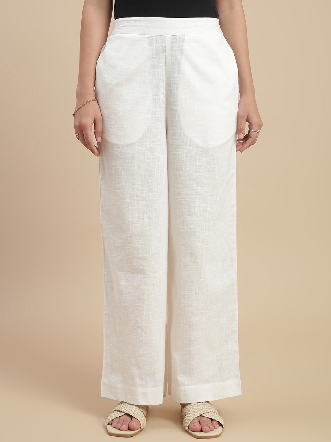 De Moza Women's Officewear Co-ords (Short Kurta & Straight Pant) Offwhite - De Moza