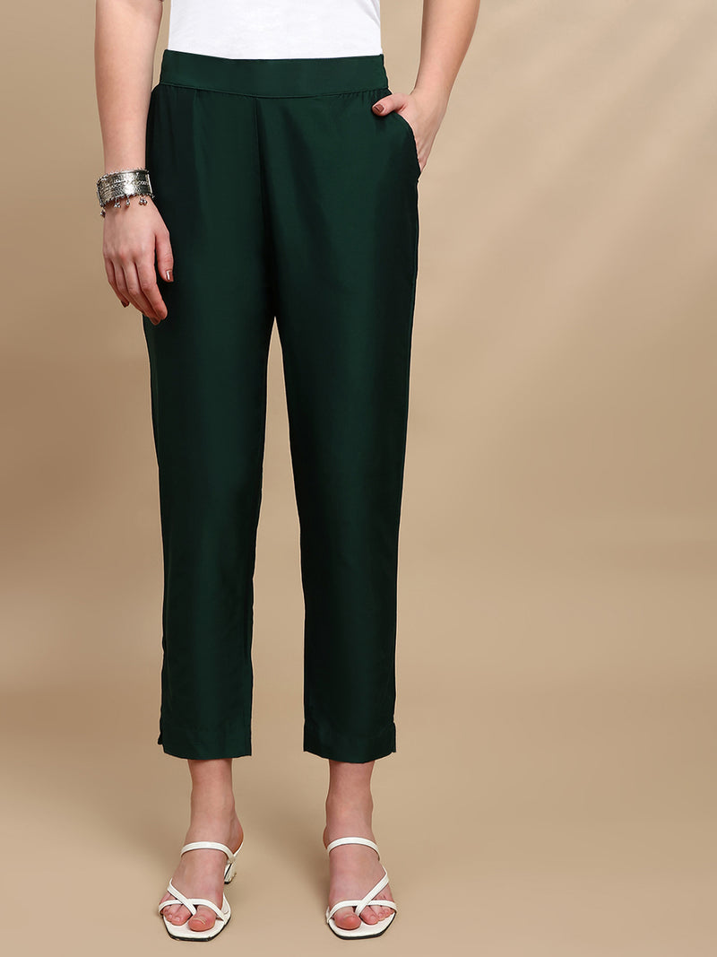De Moza Women Casual Pants Bottle Green - De Moza