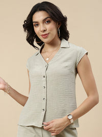 Co-Ord Set(Casual Top & Narrow Palazzo)-Ecru