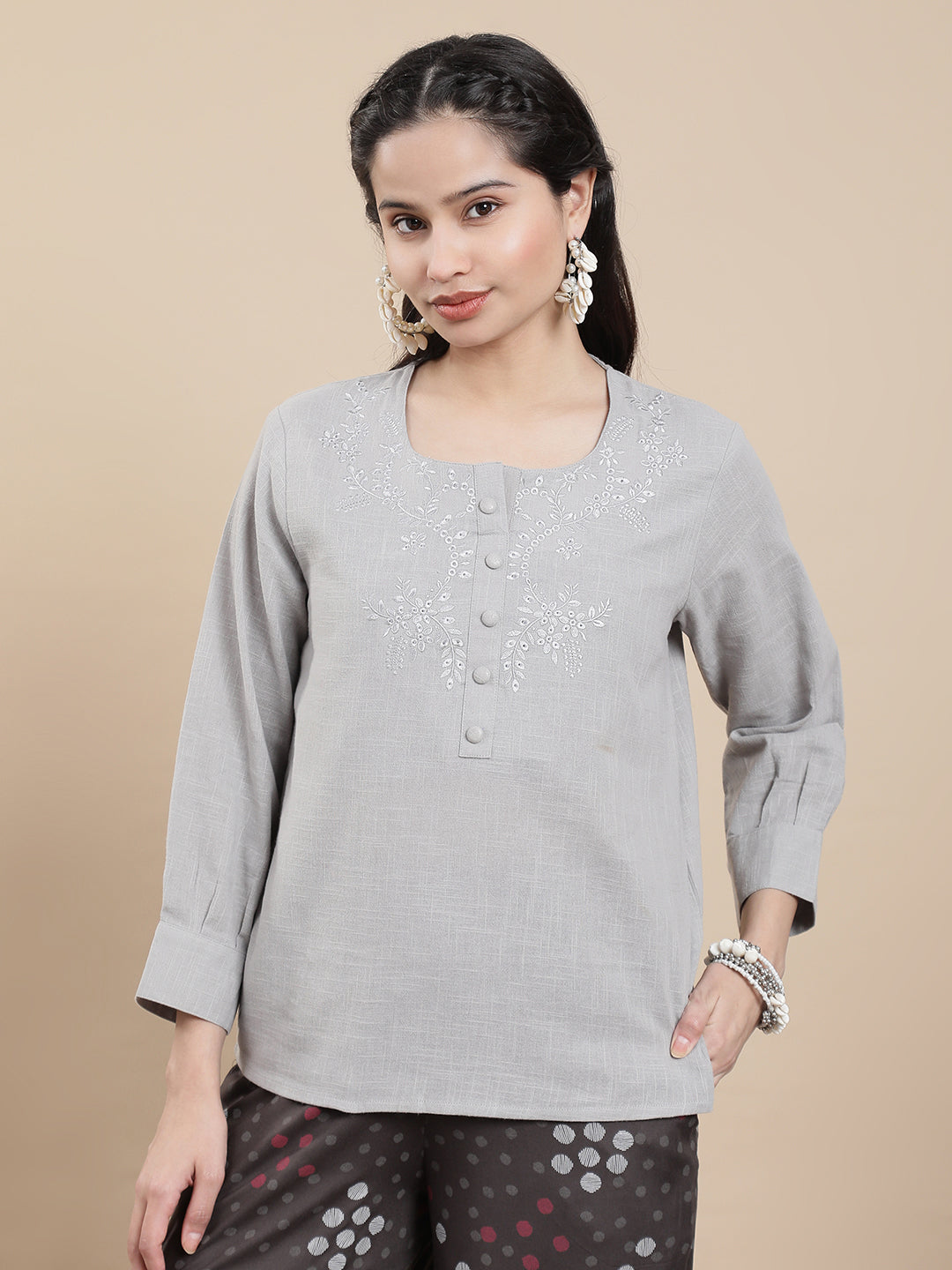 De Moza Women Casual Top Light Grey