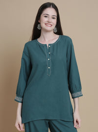 De Moza Women Woven Rayon Kurti Teal - De Moza