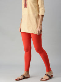 Ankle Length Leggings Cotton-Rust Orange - De Moza