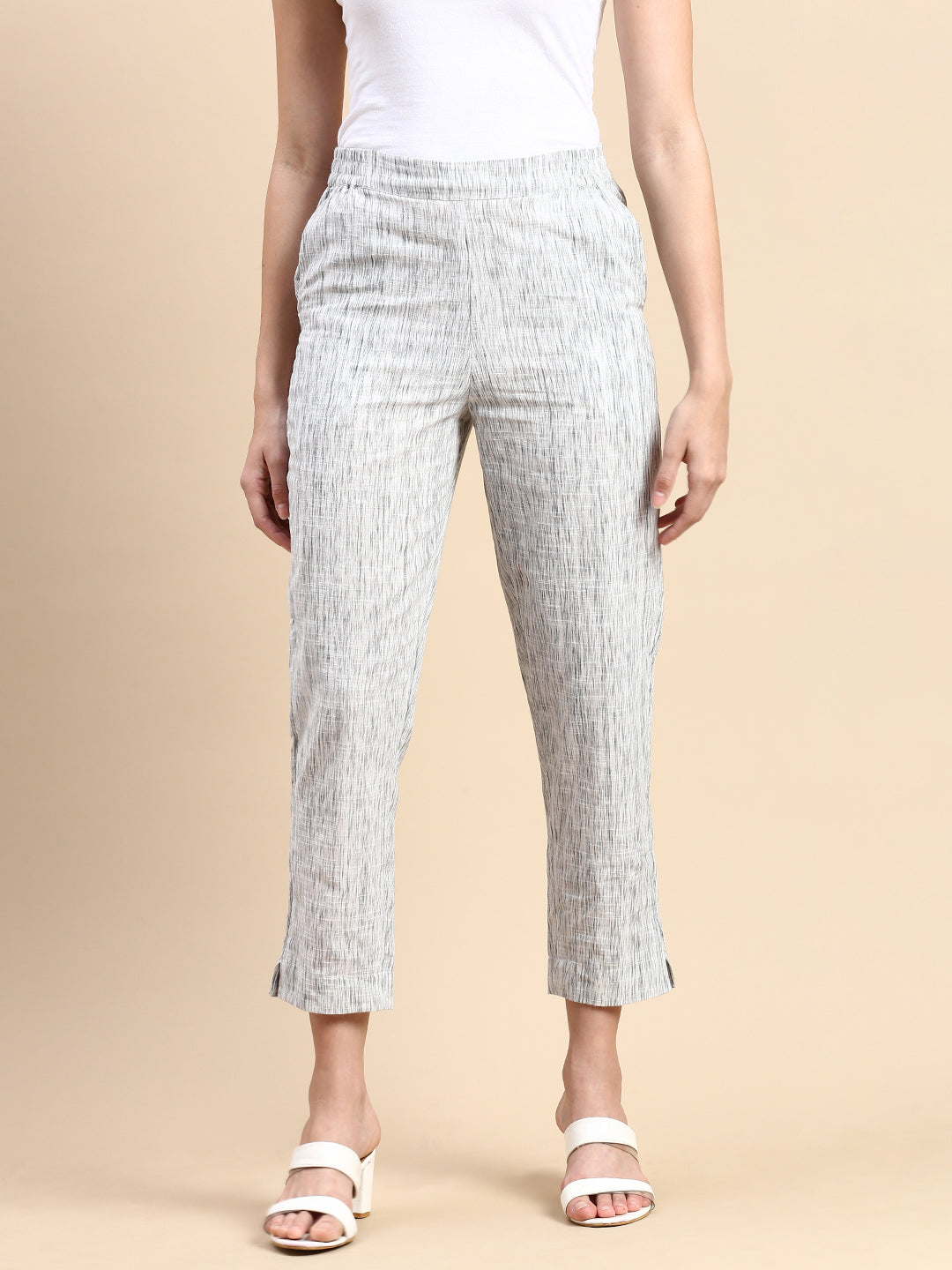 De Moza Women Cigarette Pants White