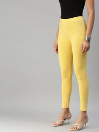 De Moza Ladies Ankle Length Leggings Solid Cotton Yellow