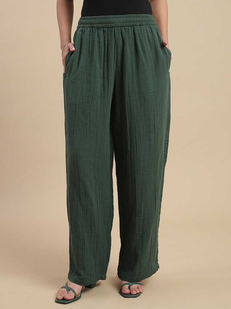 De Moza Women Casual Pants Bottle Green - De Moza