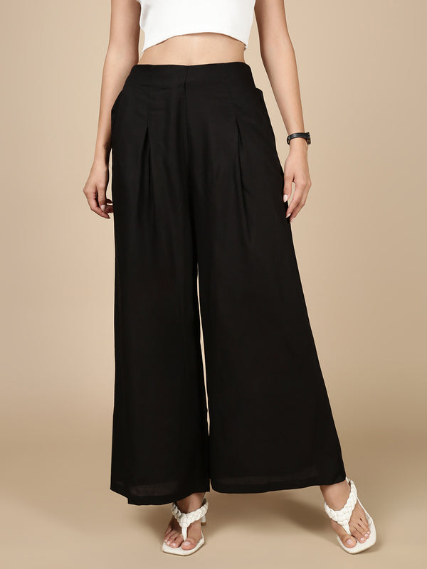 Pleated Palazzo-Black - De Moza