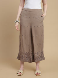 De Moza Women Woven Viscose Relaxed Fit Culottes with Functional Pockets Taupe - De Moza