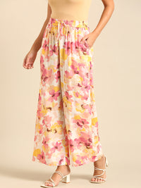 Co-Ord Set Floral Print (Casual Top & Palazzo)-Pink - De Moza