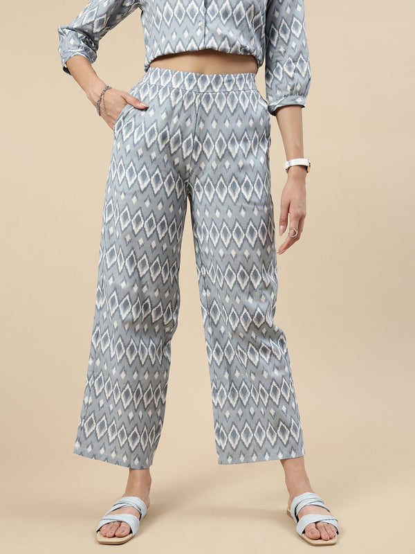 Printed Flared Palazzo-Blue - De Moza