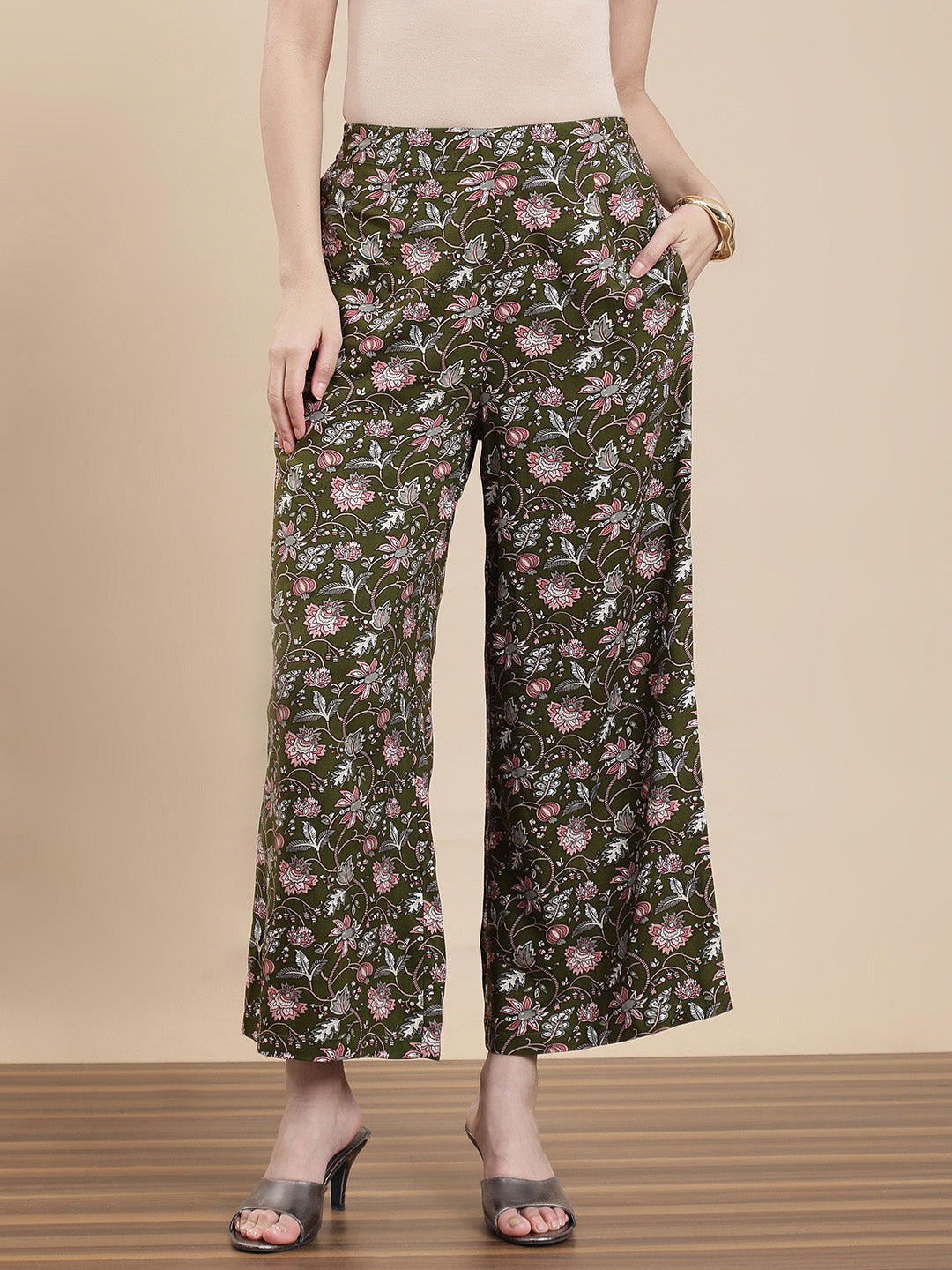 De Moza Women Festive Palazzo Deep Green