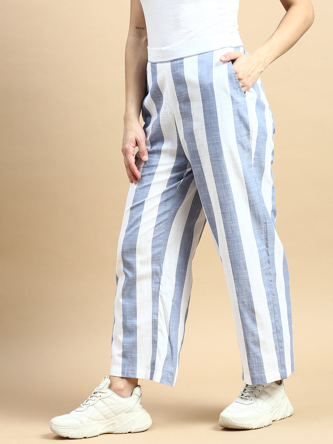 Straight Pant Striped-Blue - De Moza