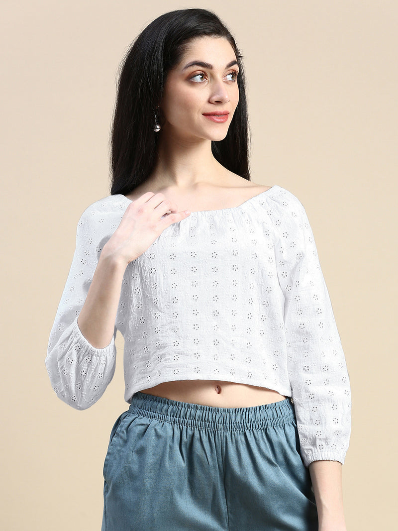 Crop Top Schiffli-White - De Moza