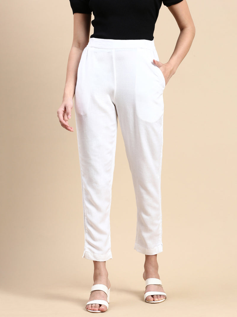 De Moza Women Cigarette Pant White