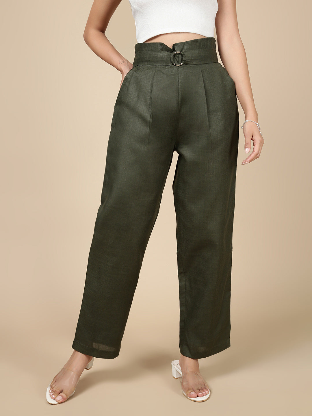 Paper Bag Pant-Dark Olive