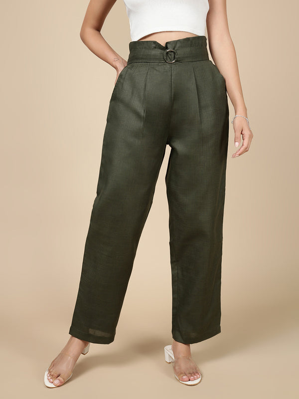 Paper Bag Pant-Dark Olive - De Moza