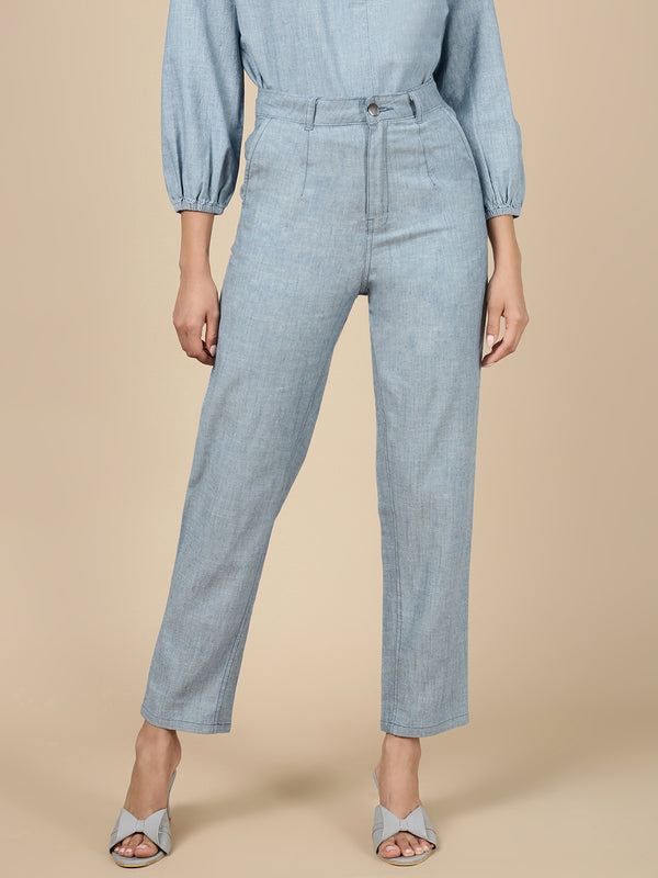 Casual Straight Pant-Mid Blue - De Moza