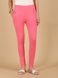 De Moza Women Knitted Cotton Stretch Skinny Fit Kurti Pant with Drawstring and Pocket Rani Pink - De Moza