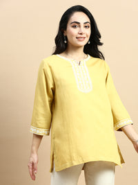 Embroidered Tunic Top-Mustard - De Moza