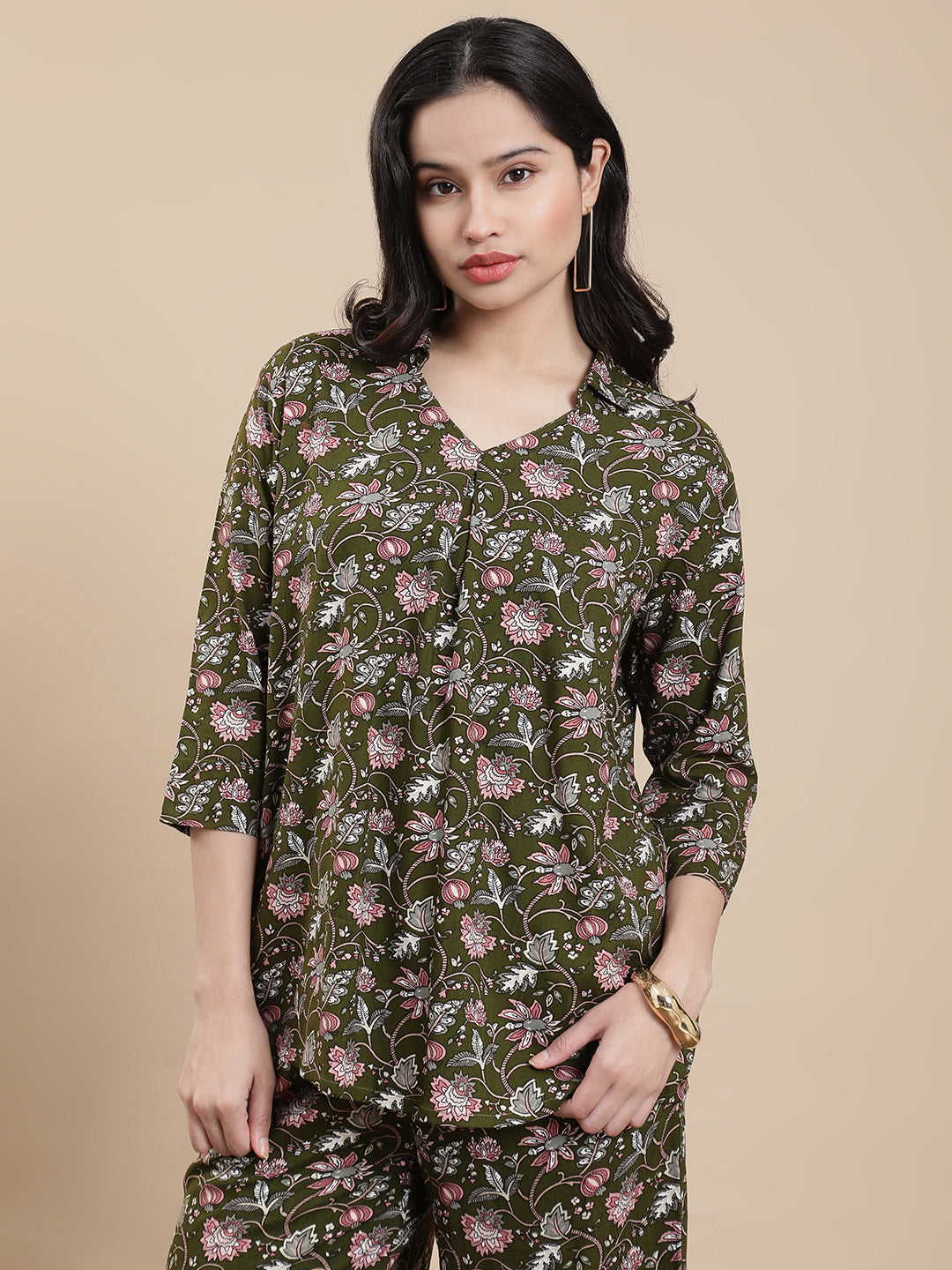 De Moza Women Co-ords with Pack of Top & Palazzo Deep Green