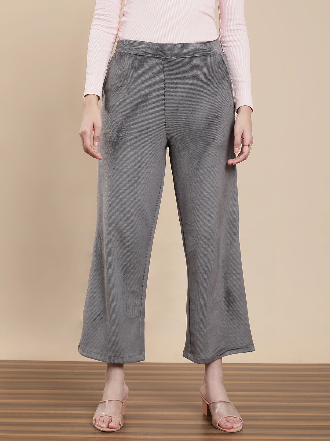 De Moza Women Casual Palazzo silver grey