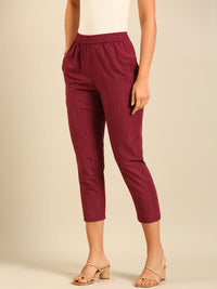 Printed Straight Pant-Wine - De Moza