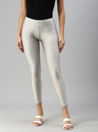 De Moza Women Ankle Length Leggings Solid Silver