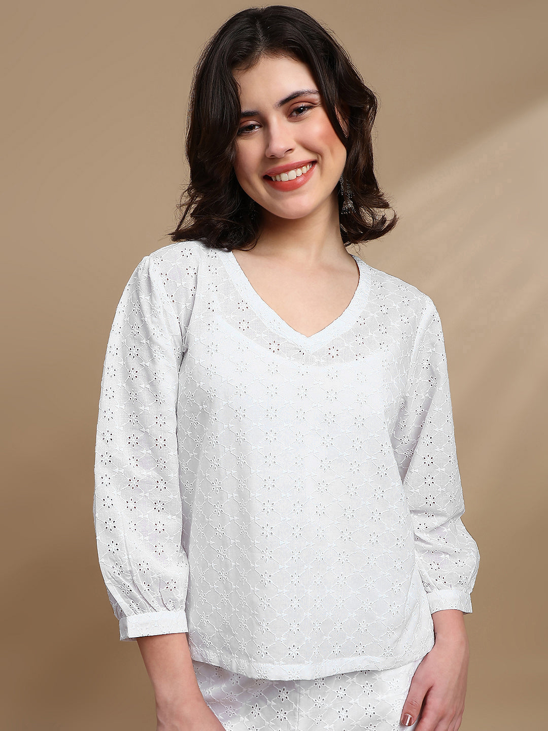 Co-ord Set (Top & Palazzo) - White - De Moza