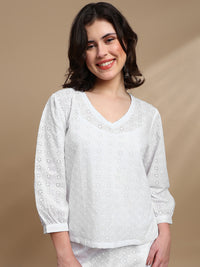 Co-ord Set (Top & Palazzo) - White - De Moza