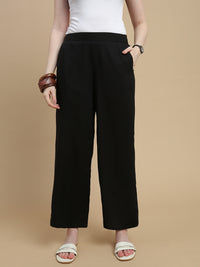 De Moza Women Viscose  Palazzo Pant with Functional Pockets Black - De Moza