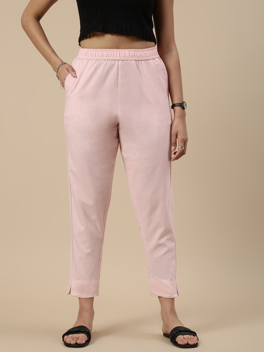 Casual Straight Pant-Baby Pink