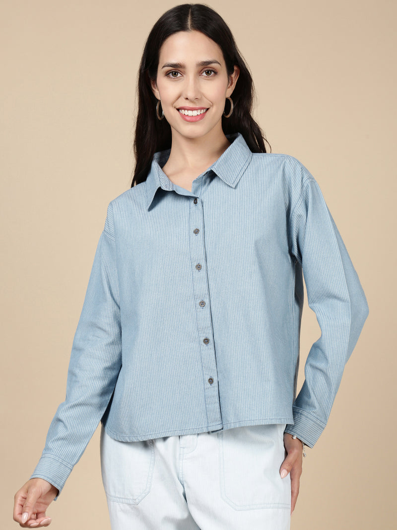 Denim Shirt-Mid Blue - De Moza