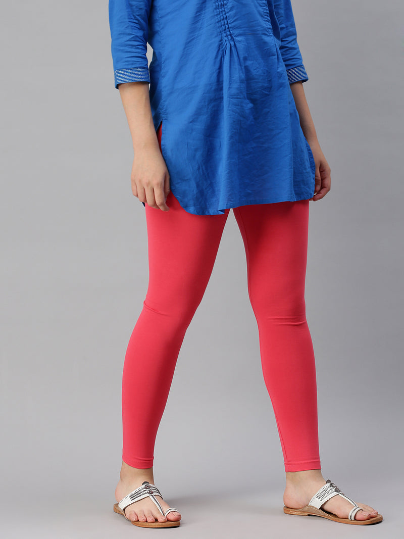 De Moza Ladies Ankle Length Leggings Solid Cotton Coral