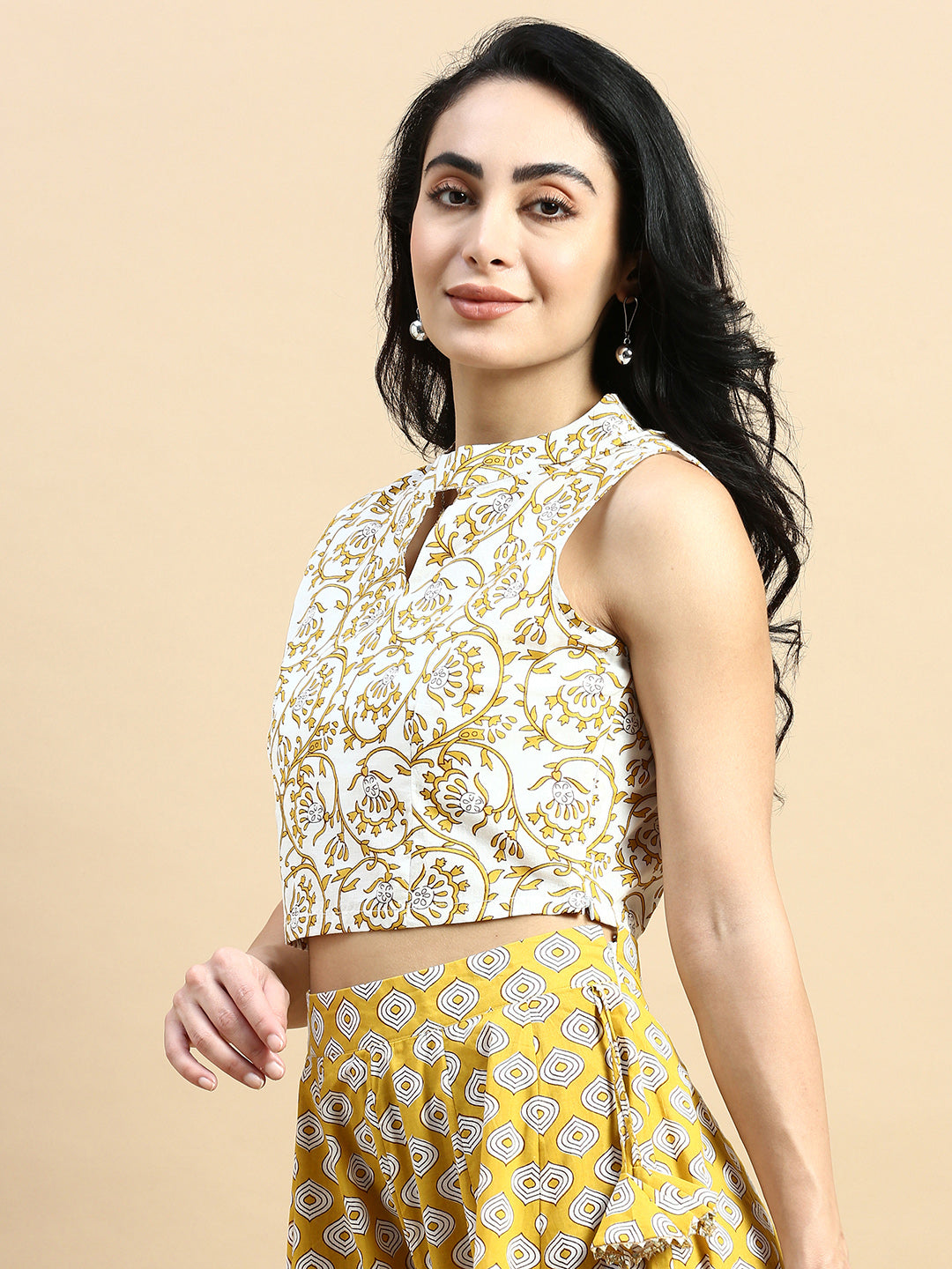 Co-Ord Set (Blouse & Skirt)-Mustard - De Moza