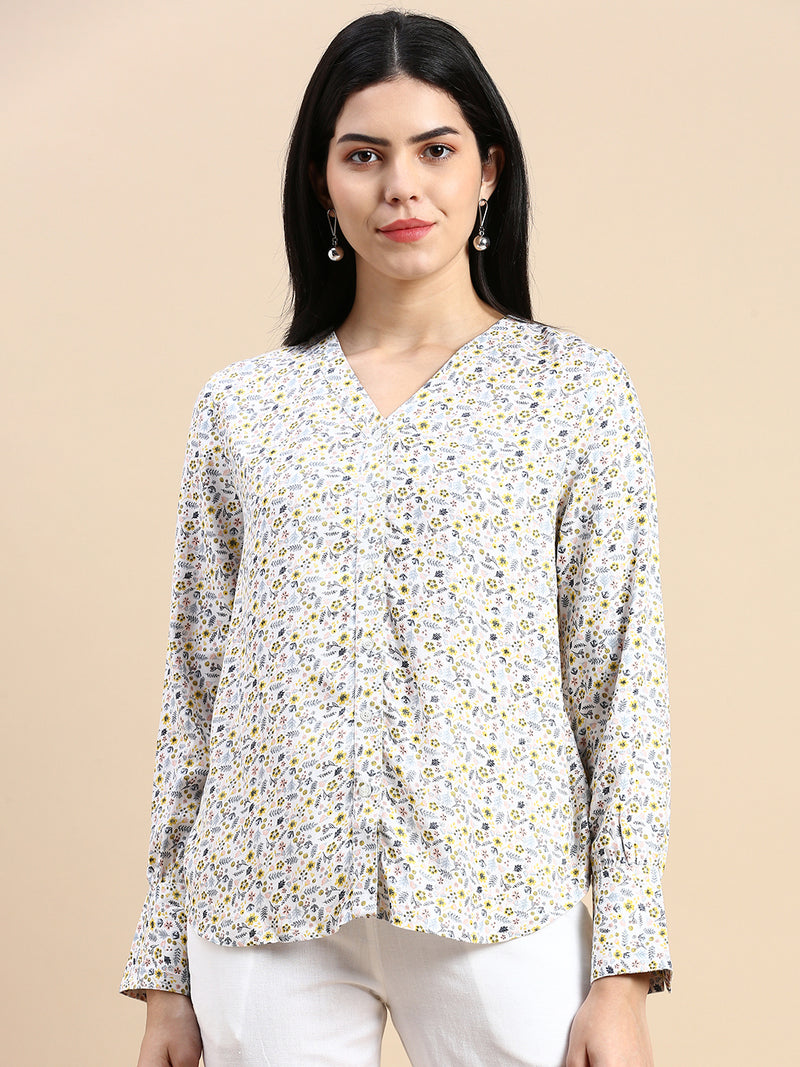 De Moza Women Printed Shirt Offwhite - De Moza