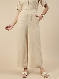 Co-Ord Set(Casual Top & Carpenter Pant)-Light Beige