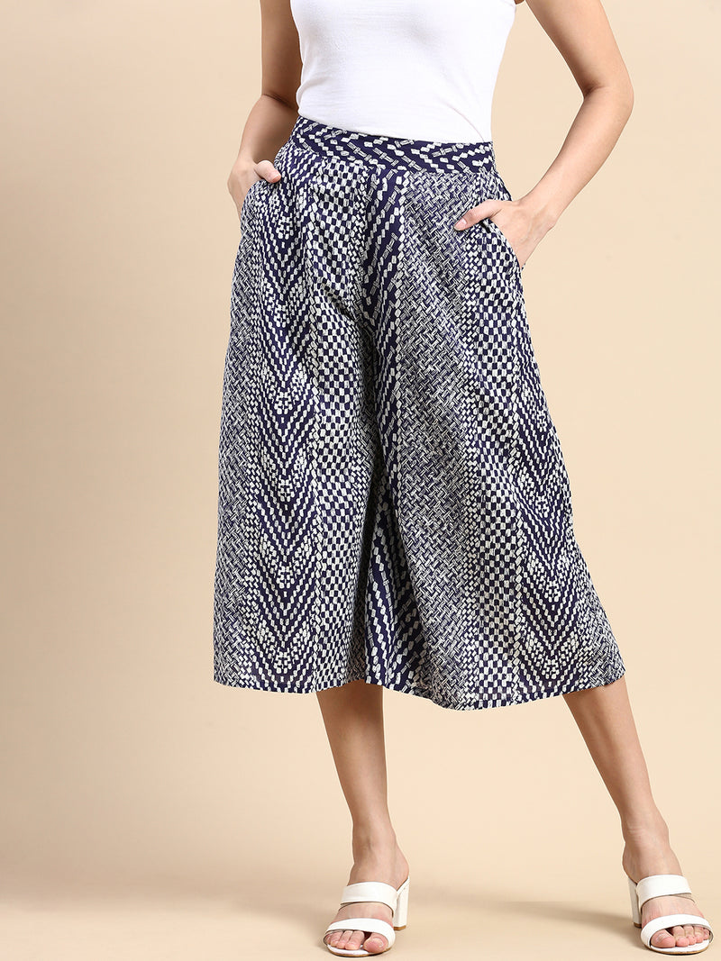 De Moza Women Printed Culottes Navy Blue