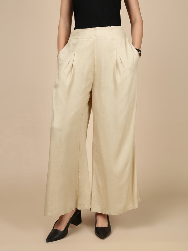 Pleated Palazzo-Light Beige - De Moza