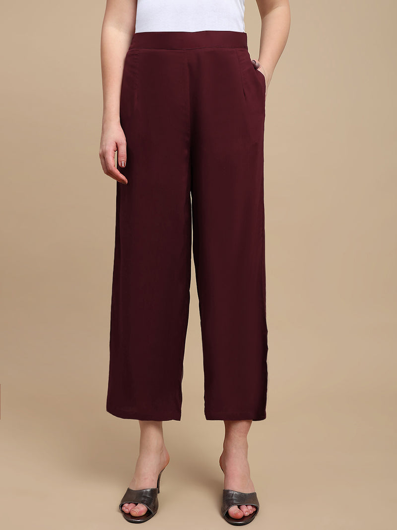 De Moza Women Festive Palazzo Maroon - De Moza