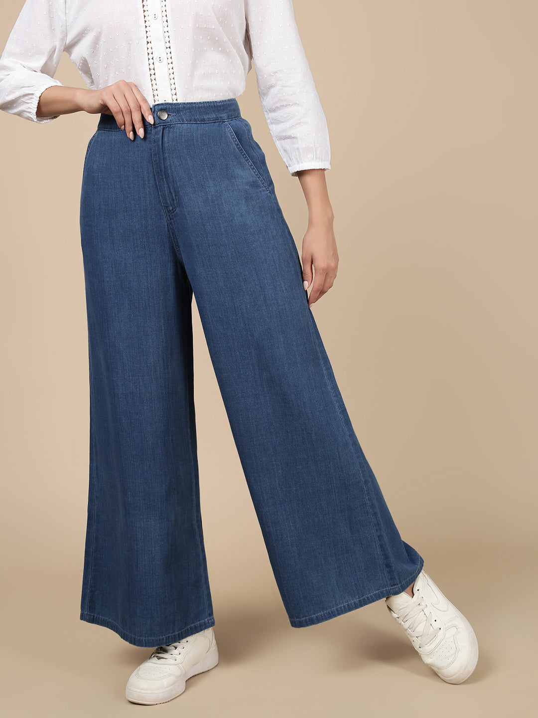 Wide Leg Pant-Mid Blue
