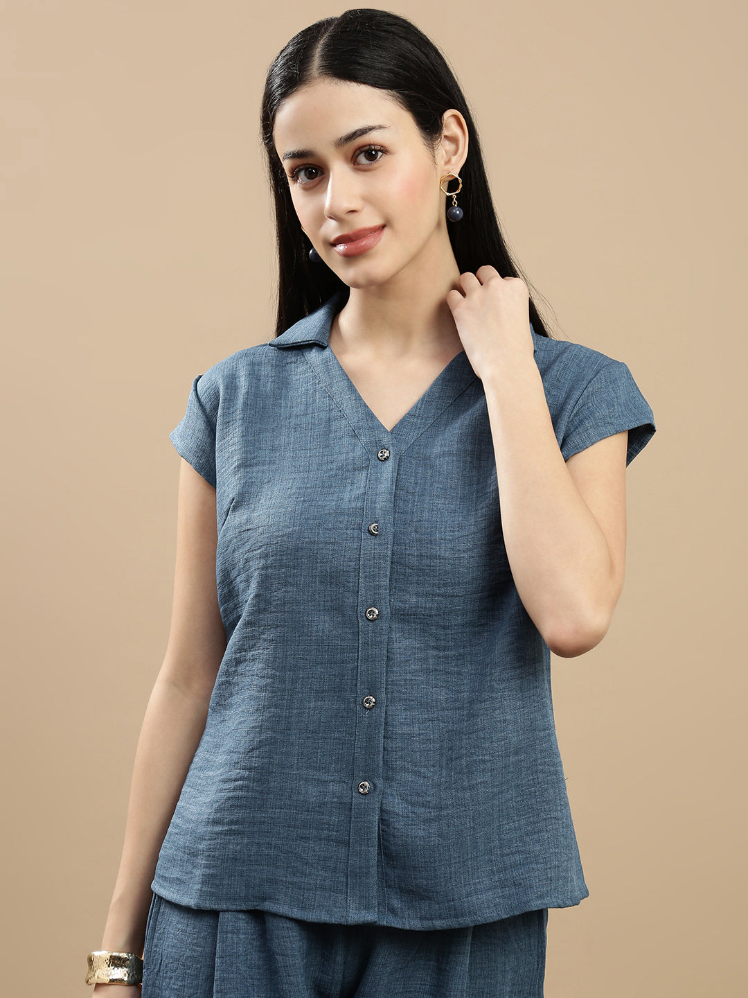 De Moza Women Casual Top Teal Blue