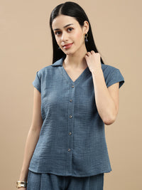De Moza Women Casual Top Teal Blue