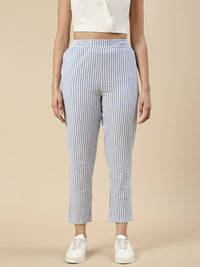 Stripped Cigarette Pants-Blue