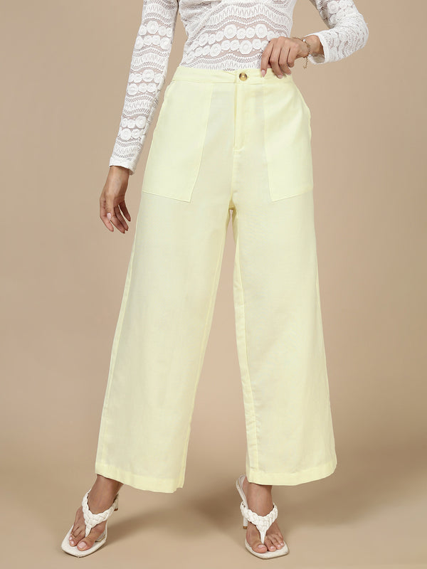 Wide Leg Bell Bottom Pant-Light Yellow - De Moza