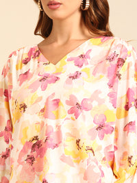 Co-Ord Set Floral Print (Casual Top & Palazzo)-Pink - De Moza