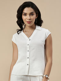 Co-Ord Set(Casual Top & Narrow Palazzo)-White