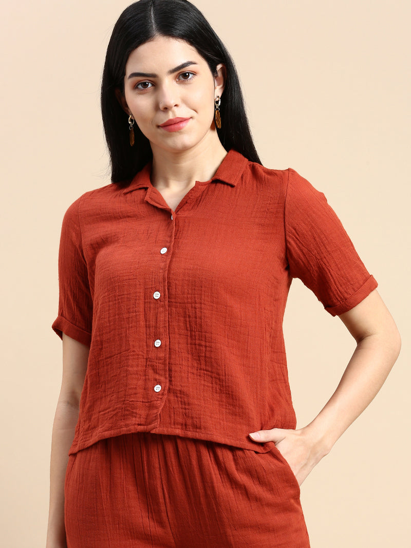 De Moza Women Crop Shirt Rust Orange