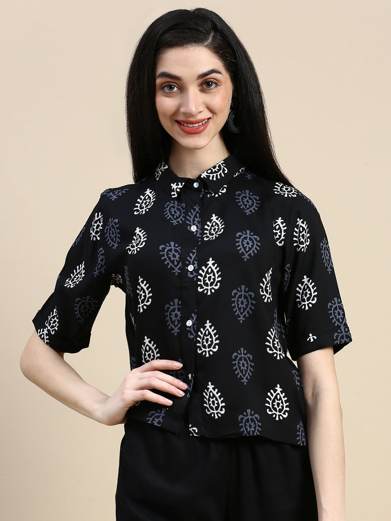 De Moza Womens Crop Top Blouse Jaquard Polyester Navy Blue : :  Clothing & Accessories