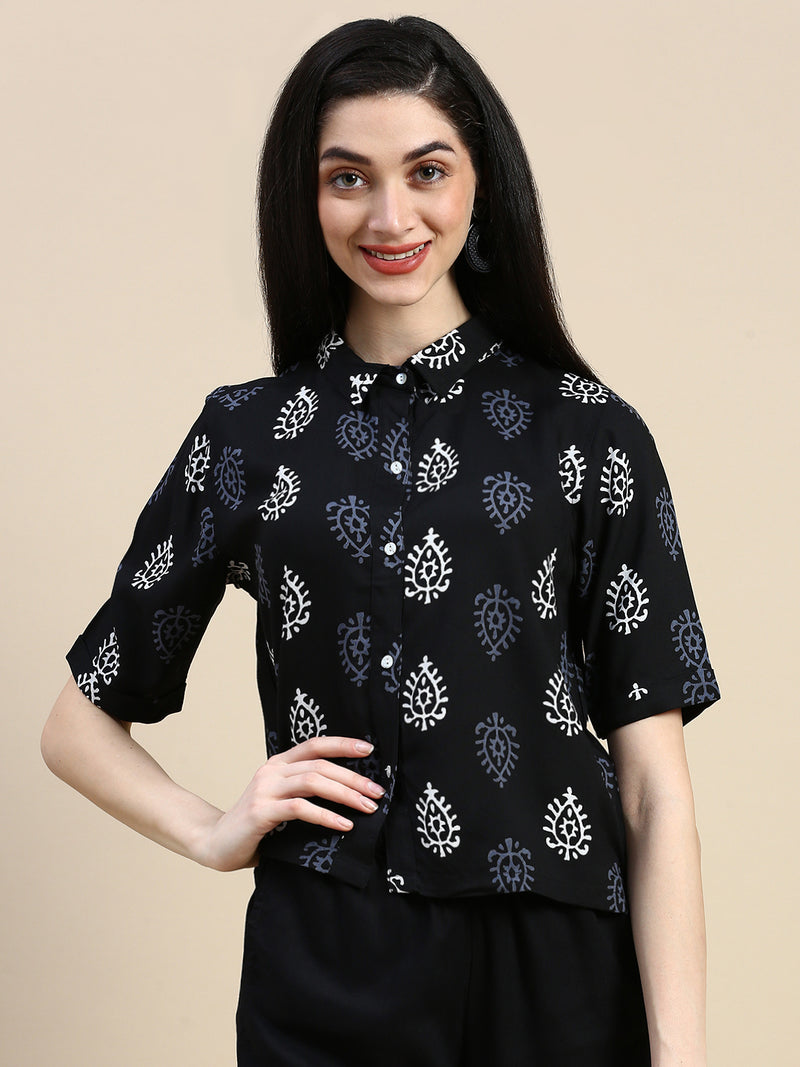 Crop Top Printed-Black - De Moza