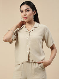 Co-Ord Set(Casual Top & Carpenter Pant)-Light Beige