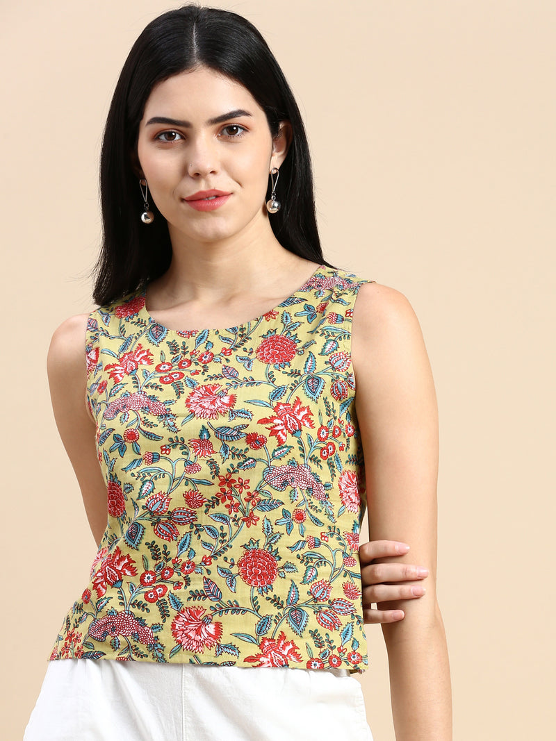 De Moza Women Printed Top Pista Green